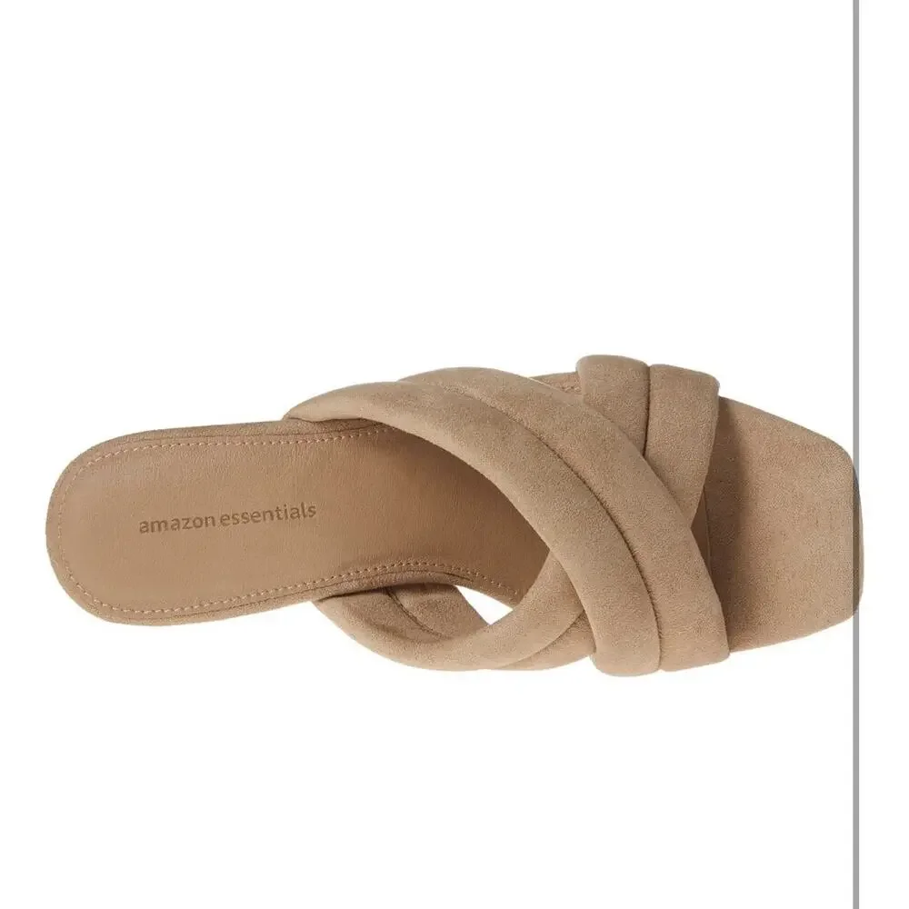 Amazon Essentials Women’s Heeled Sandals Beige Faux Microsuede US Size 13 New